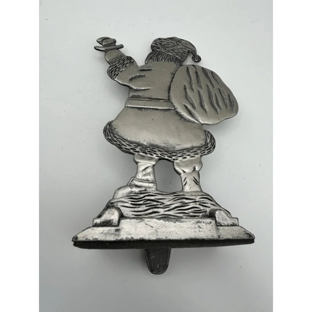Vintage Pewter Santa Claus Stocking Holder Shelf Fireplace Stocking Holder Hook